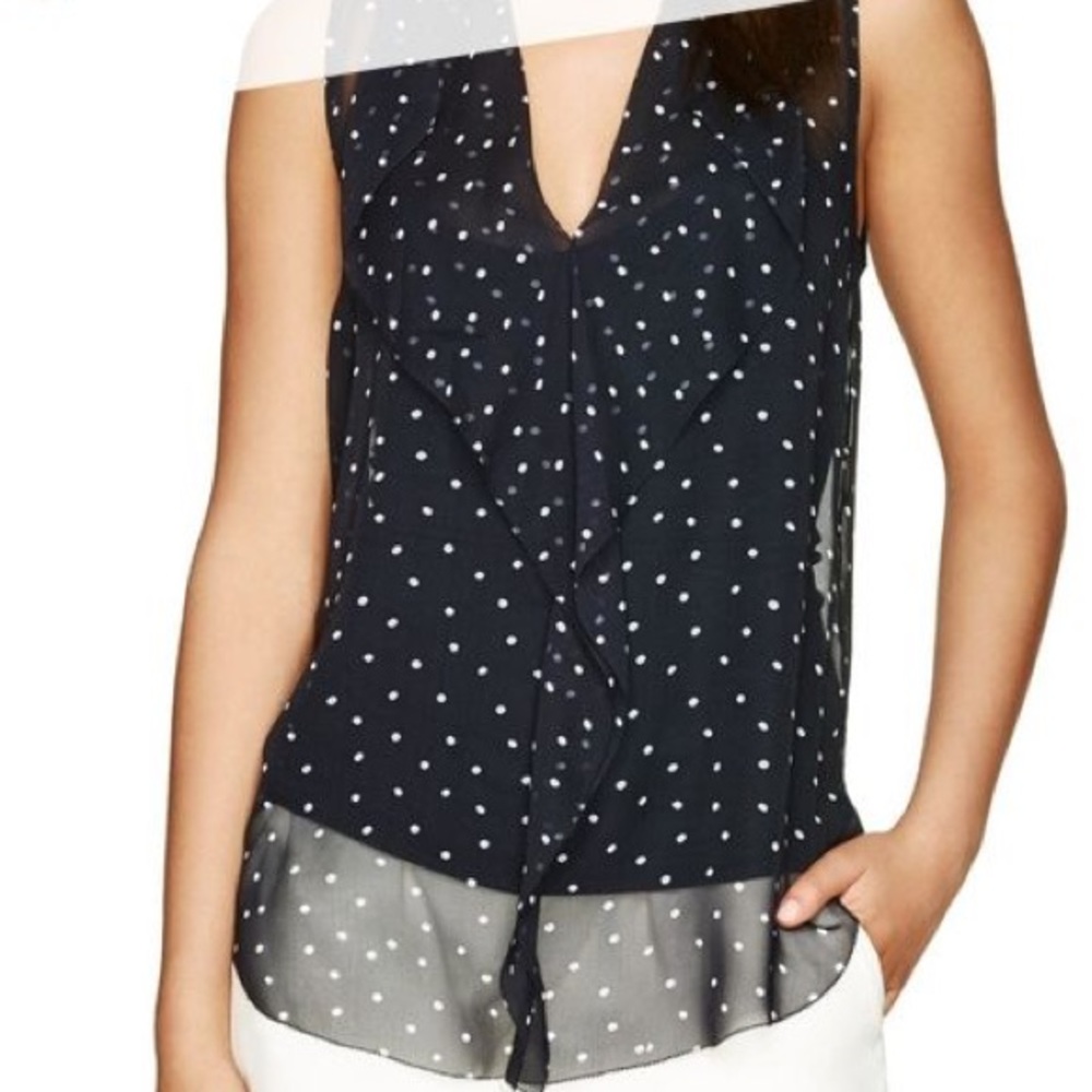 Aritzia Babaton Ainsley sleeveless Blouse Size S Black polka dot Silk Sheer